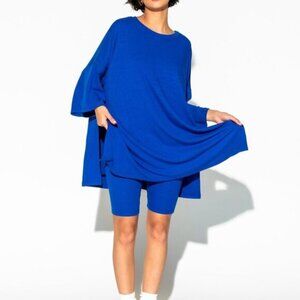 Dressed In Lala Malone Ribbed Biker Set in Royal Blue